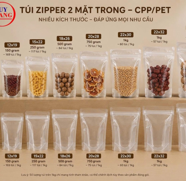 TÚI ZIPPER CÁC LOẠI – ĐẦY ĐỦ KÍCH THƯỚC, NHẬN IN THEO YÊU CẦU