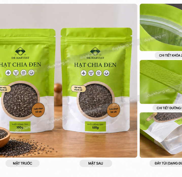 Túi Zipper Đáy Đứng Đựng Hạt Chia